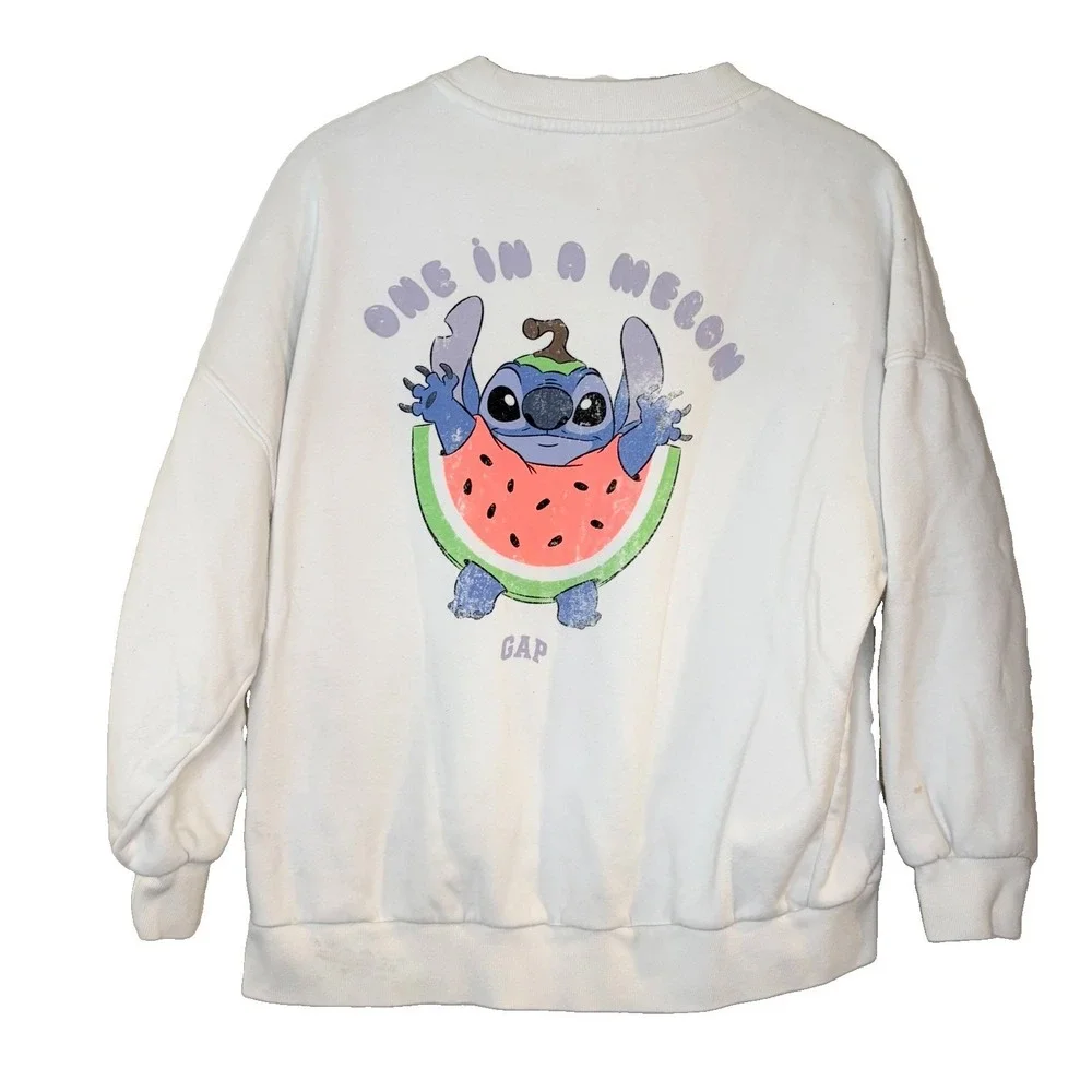 GAP Kids x Disney Stitch Girls Crewneck Fleece Graphic Sweatshirt One in a Melon